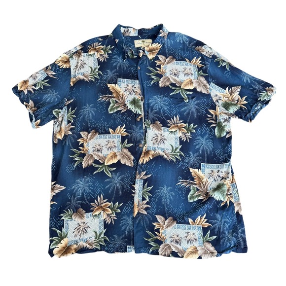 island shores Other - Island Shores Mens XL Blue Tropical Palm Tree Rayon Hawaiian Button Down Shirt